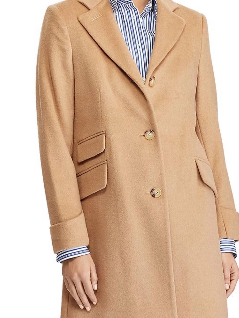 Lauren Ralph Lauren Camel Single-Breasted Wool Coat